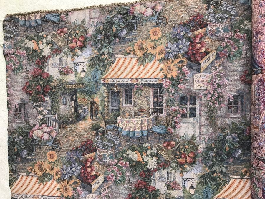Quaint Village Print Upholstery Fabric Plus Classy Cream Colored Fabric Bolt [Photo 3]