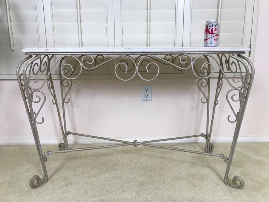 Ornate Metal And White Marble Table