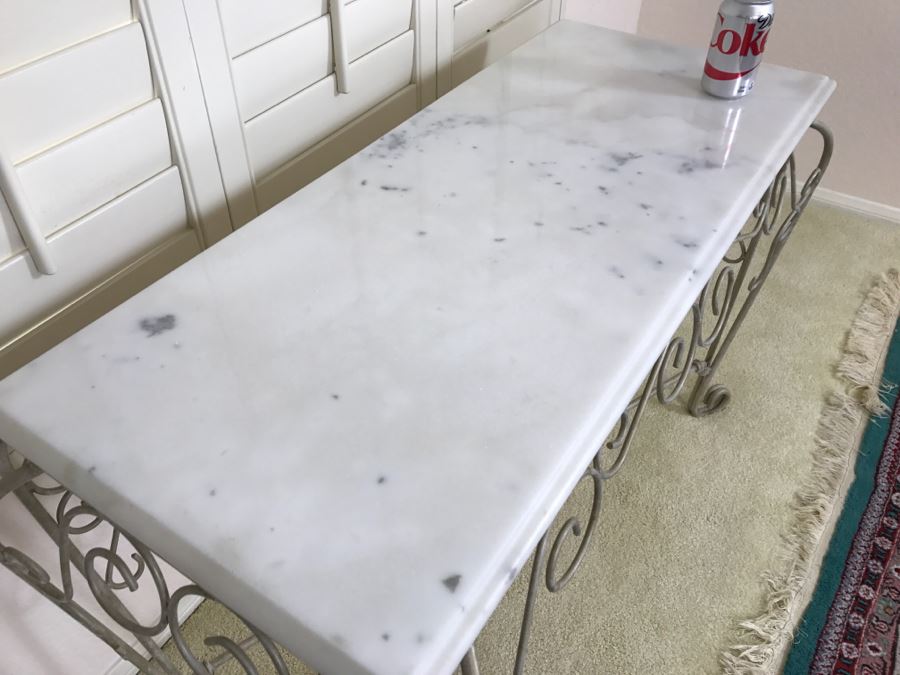 Ornate Metal And White Marble Table [Photo 5]