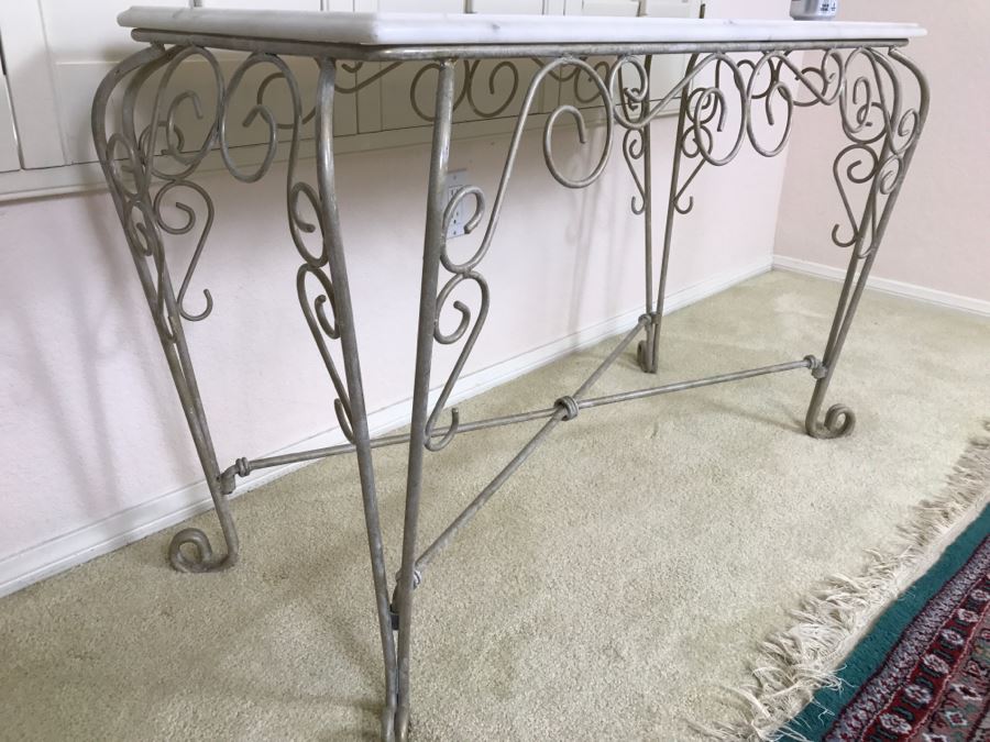 Ornate Metal And White Marble Table [Photo 4]