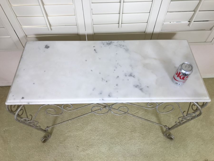 Ornate Metal And White Marble Table [Photo 2]