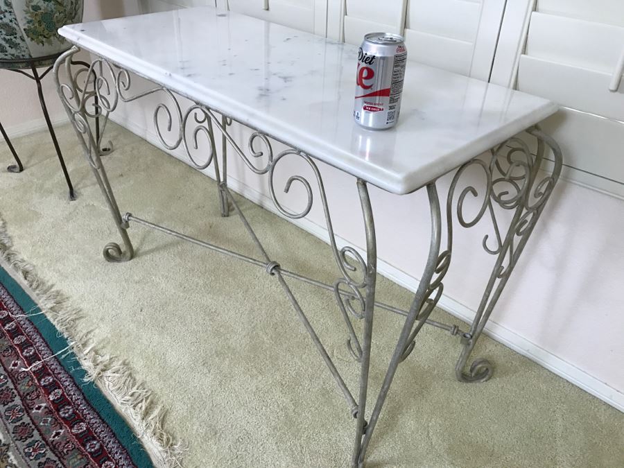 Ornate Metal And White Marble Table [Photo 7]