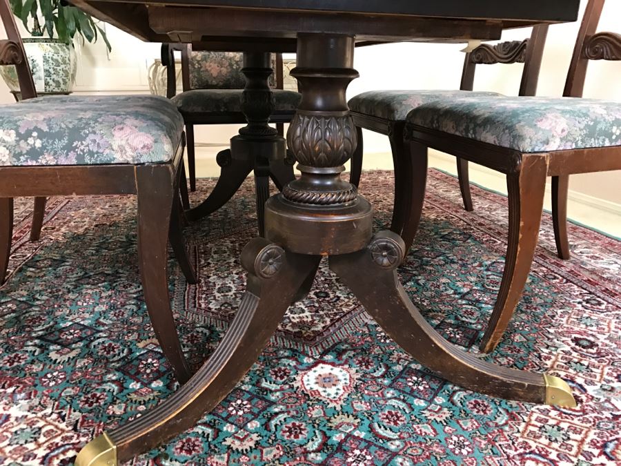 Stunning Vintage Duncan Phyfe Style Double Pedestal Dining Table From San Francisco Designed After Dining Table In The White House Extendable W/ 8 Chairs And 3 Leaves [Photo 14]