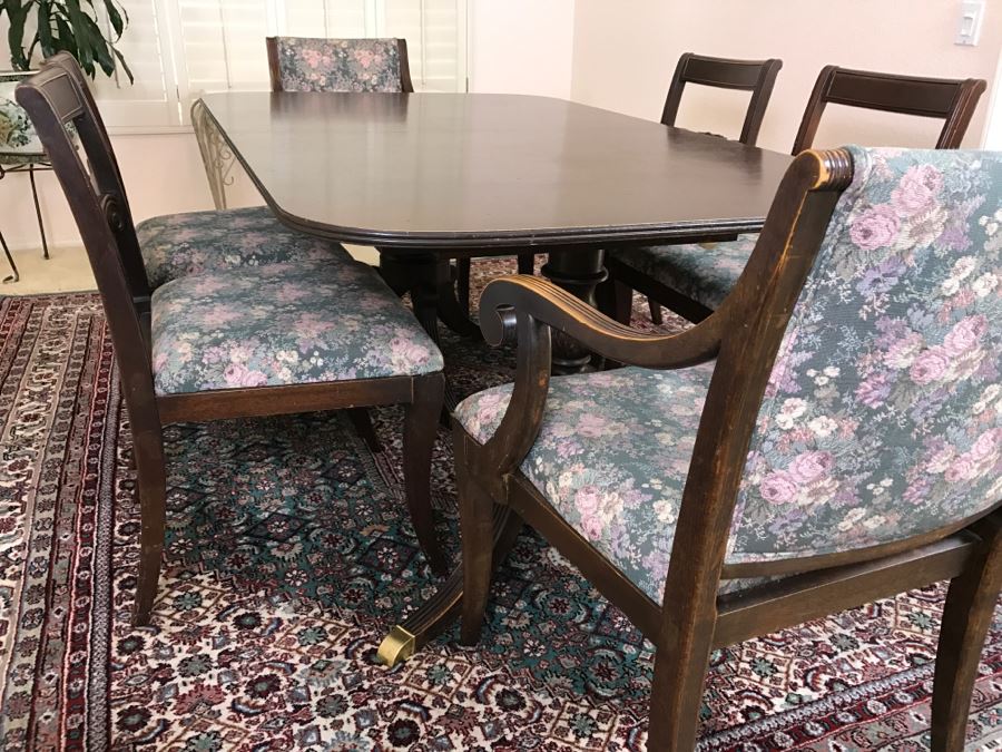 Stunning Vintage Duncan Phyfe Style Double Pedestal Dining Table From San Francisco Designed After Dining Table In The White House Extendable W/ 8 Chairs And 3 Leaves [Photo 3]