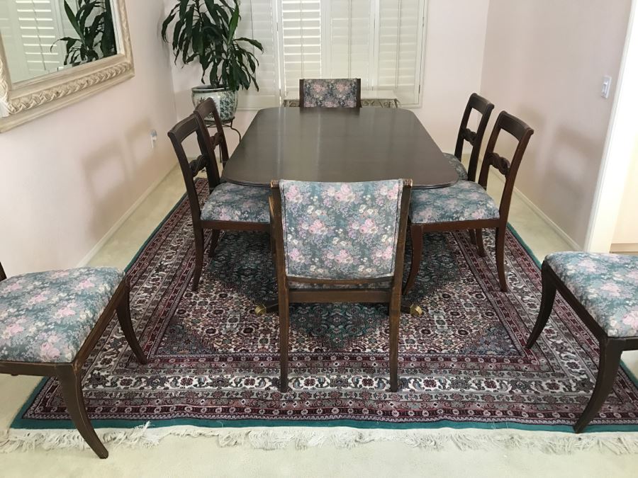 Stunning Vintage Duncan Phyfe Style Double Pedestal Dining Table From San Francisco Designed After Dining Table In The White House Extendable W/ 8 Chairs And 3 Leaves