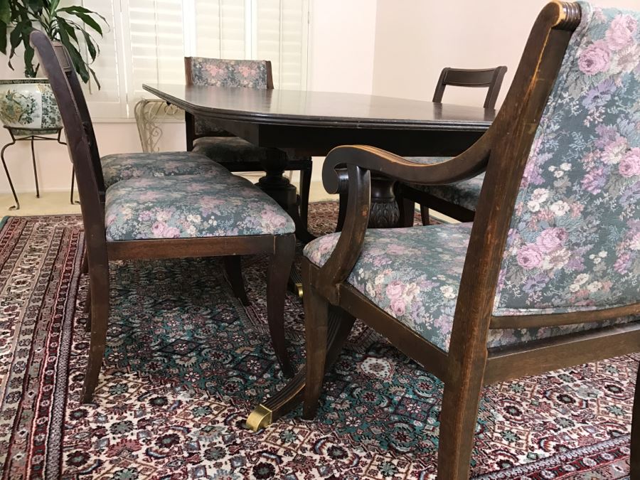 Stunning Vintage Duncan Phyfe Style Double Pedestal Dining Table From San Francisco Designed After Dining Table In The White House Extendable W/ 8 Chairs And 3 Leaves [Photo 4]