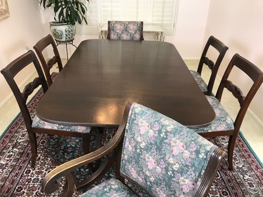 Stunning Vintage Duncan Phyfe Style Double Pedestal Dining Table From San Francisco Designed After Dining Table In The White House Extendable W/ 8 Chairs And 3 Leaves [Photo 13]