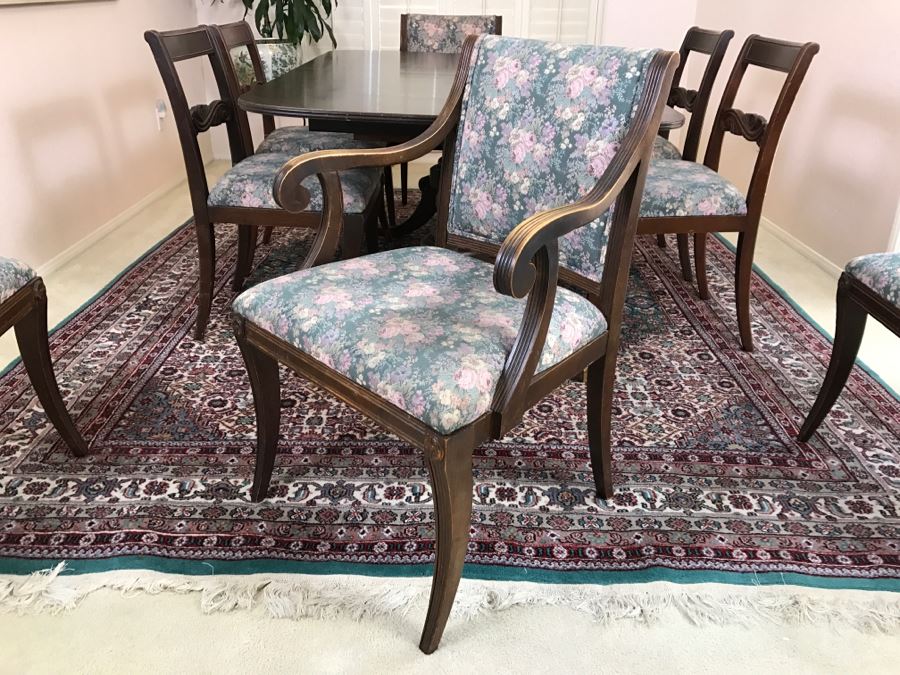 Stunning Vintage Duncan Phyfe Style Double Pedestal Dining Table From San Francisco Designed After Dining Table In The White House Extendable W/ 8 Chairs And 3 Leaves [Photo 10]