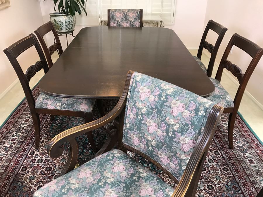 Stunning Vintage Duncan Phyfe Style Double Pedestal Dining Table From San Francisco Designed After Dining Table In The White House Extendable W/ 8 Chairs And 3 Leaves [Photo 11]