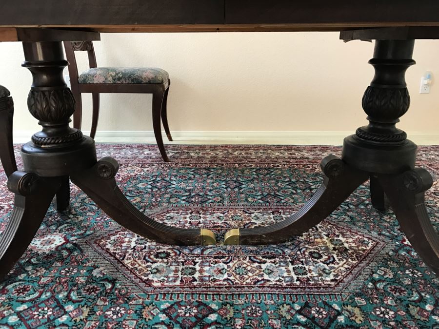 Stunning Vintage Duncan Phyfe Style Double Pedestal Dining Table From San Francisco Designed After Dining Table In The White House Extendable W/ 8 Chairs And 3 Leaves [Photo 22]