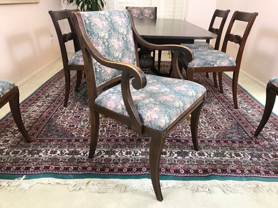 Stunning Vintage Duncan Phyfe Style Double Pedestal Dining Table From San Francisco Designed After Dining Table In The White House Extendable W/ 8 Chairs And 3 Leaves [Photo 7]