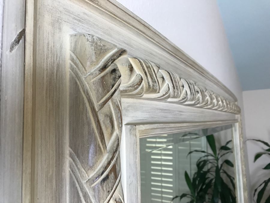 Fabulously Large Wooden Frame Mirror With Beveled Glass Great For Beachy Home [Photo 3]