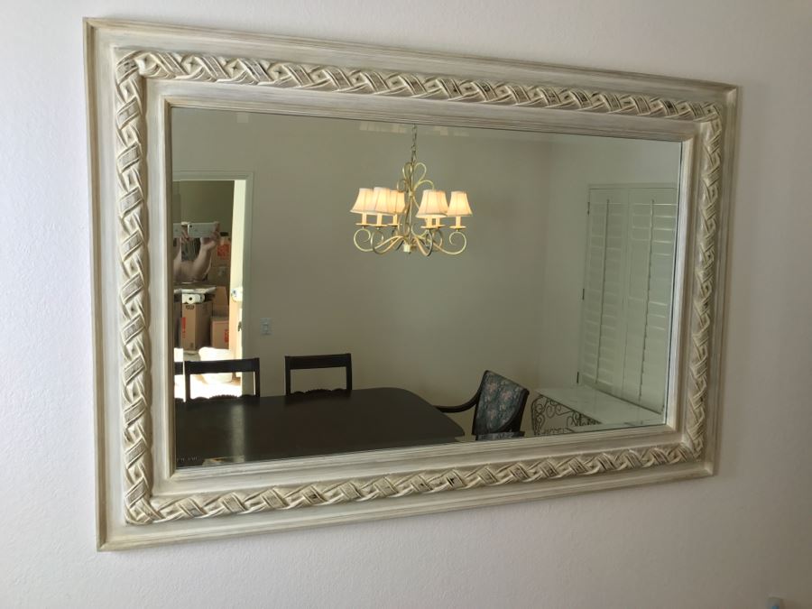Fabulously Large Wooden Frame Mirror With Beveled Glass Great For Beachy Home [Photo 1]