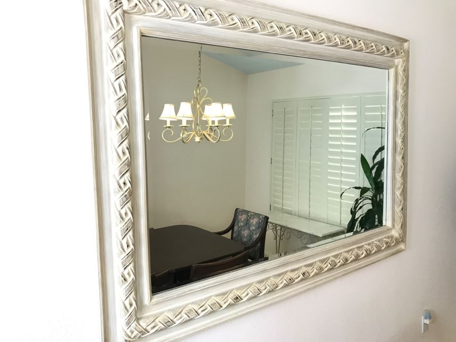 Fabulously Large Wooden Frame Mirror With Beveled Glass Great For Beachy Home [Photo 5]