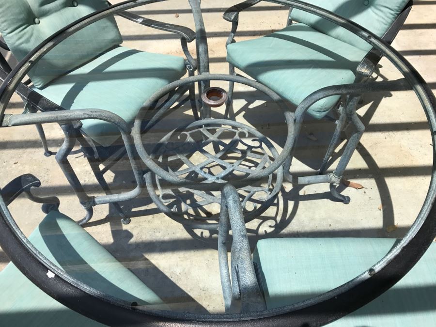 Glass And Metal Patio Set Teal Blue With Four Chairs [Photo 7]