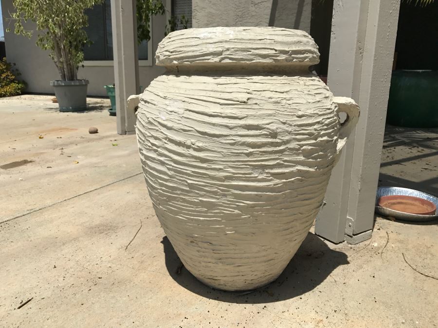 Large White Clay Pot With Handles