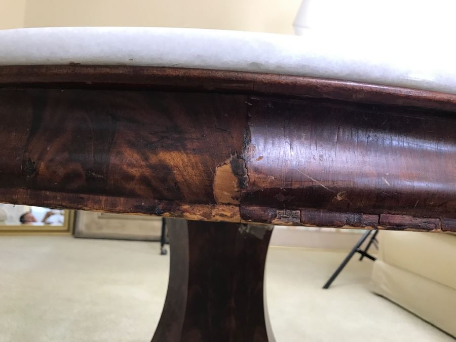 Small White Marble And Wooden Pedestal Table - Originally A Library Table [Photo 8]