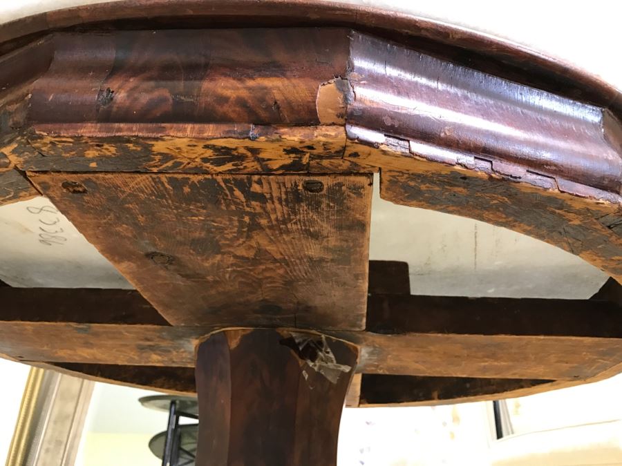 Small White Marble And Wooden Pedestal Table - Originally A Library Table [Photo 6]