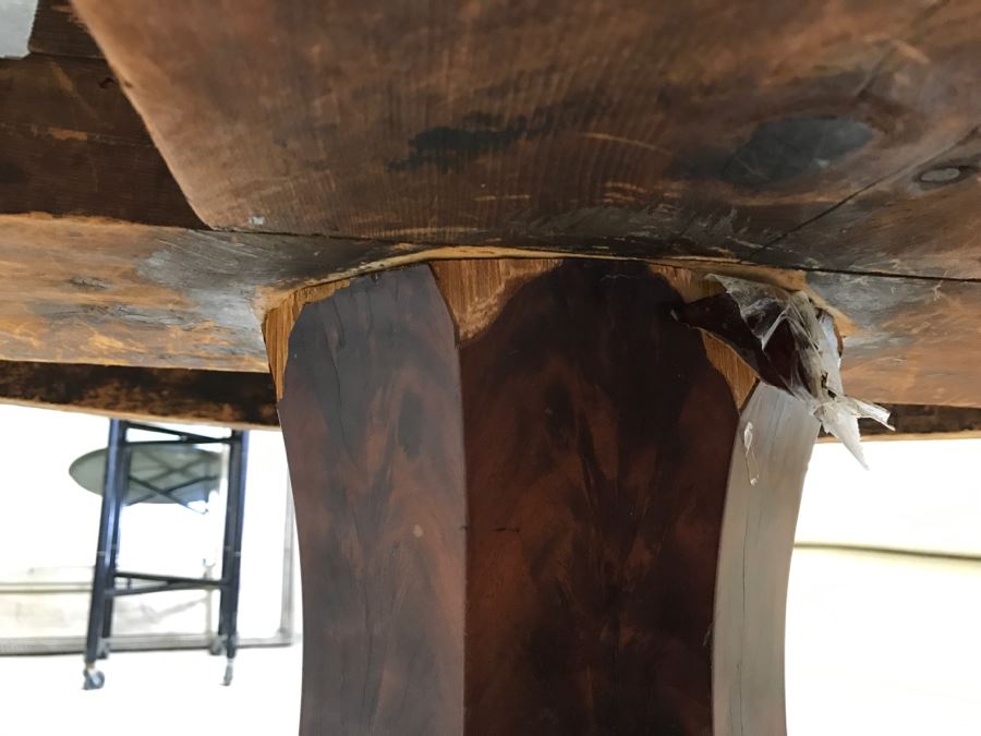 Small White Marble And Wooden Pedestal Table - Originally A Library Table [Photo 4]