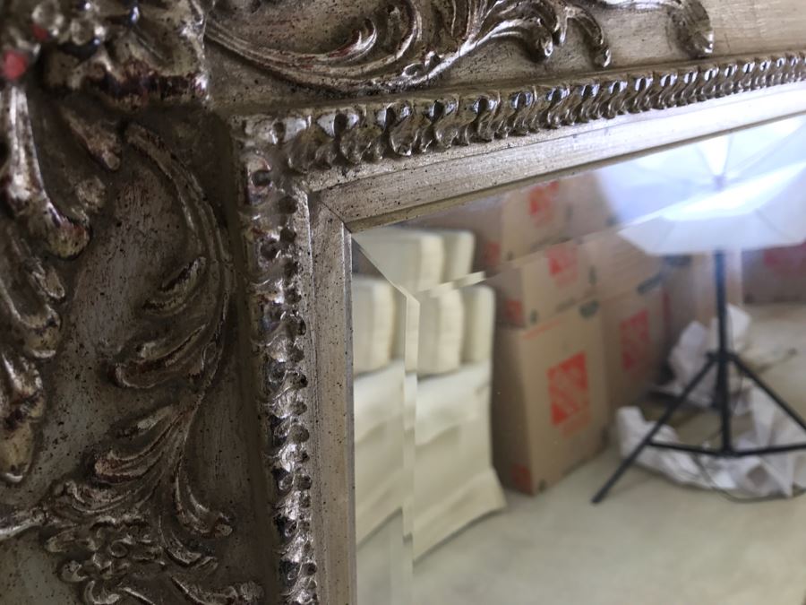 Large Decorative Ornate Edge Silver Wall Mirror Beveled Glass [Photo 4]