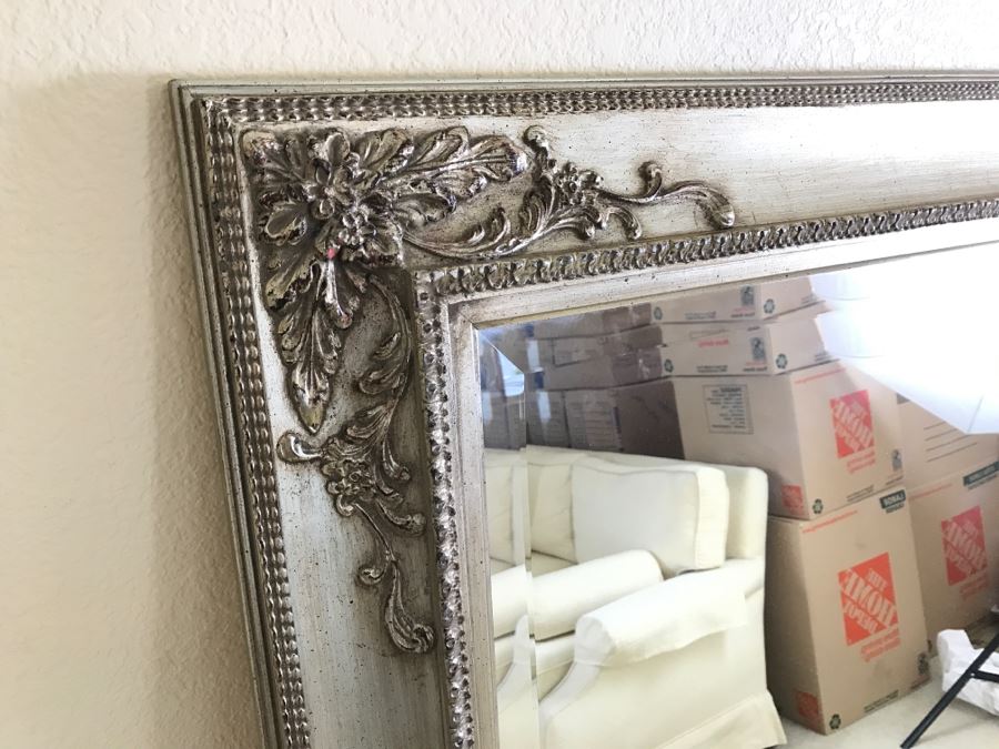 Large Decorative Ornate Edge Silver Wall Mirror Beveled Glass [Photo 3]
