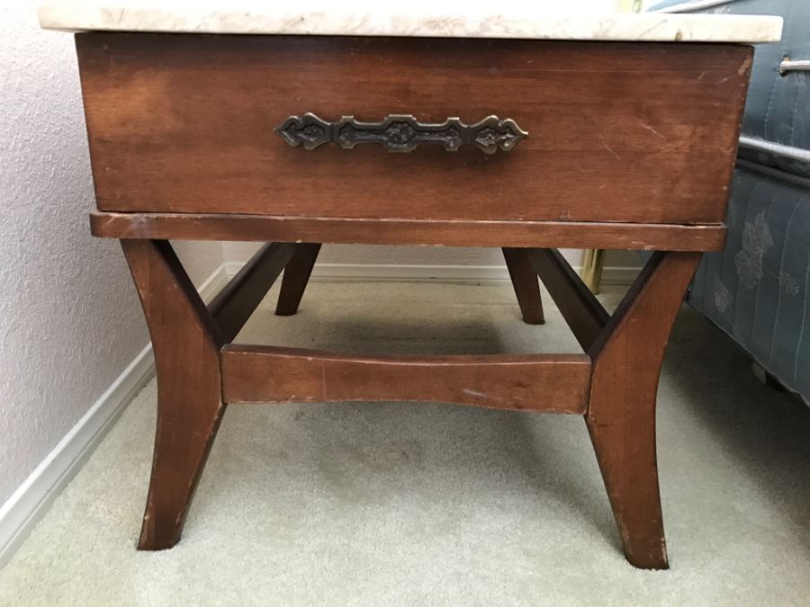 Set Of 2 Vintage Marble Top Side Tables [Photo 4]