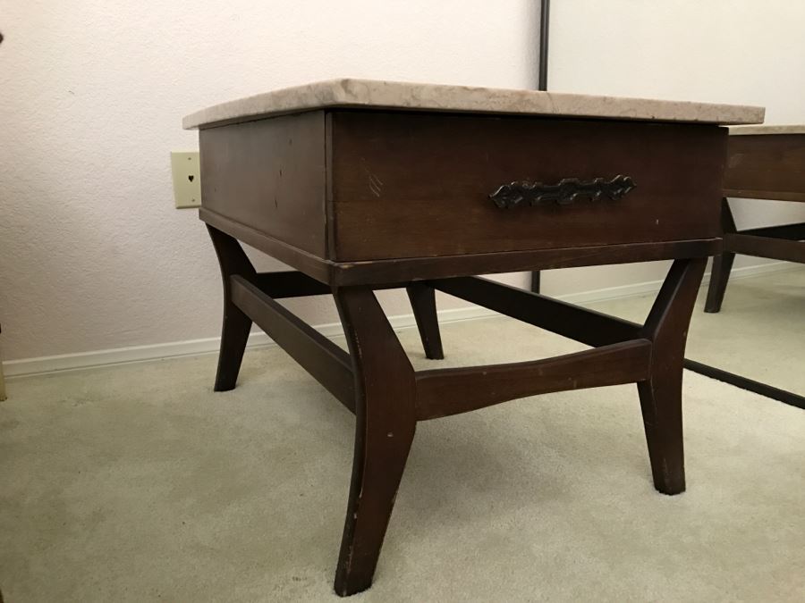 Set Of 2 Vintage Marble Top Side Tables [Photo 8]