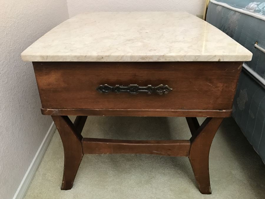 Set Of 2 Vintage Marble Top Side Tables