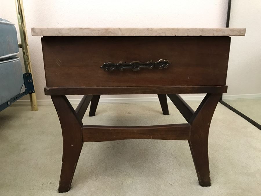 Set Of 2 Vintage Marble Top Side Tables [Photo 6]