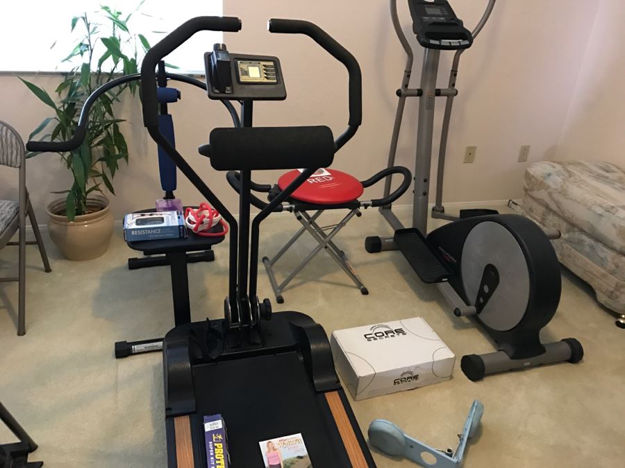 Various Workout Equipment Including New Core Ball, Treadmill And Pro-Form Cardio Cross Trainer 650