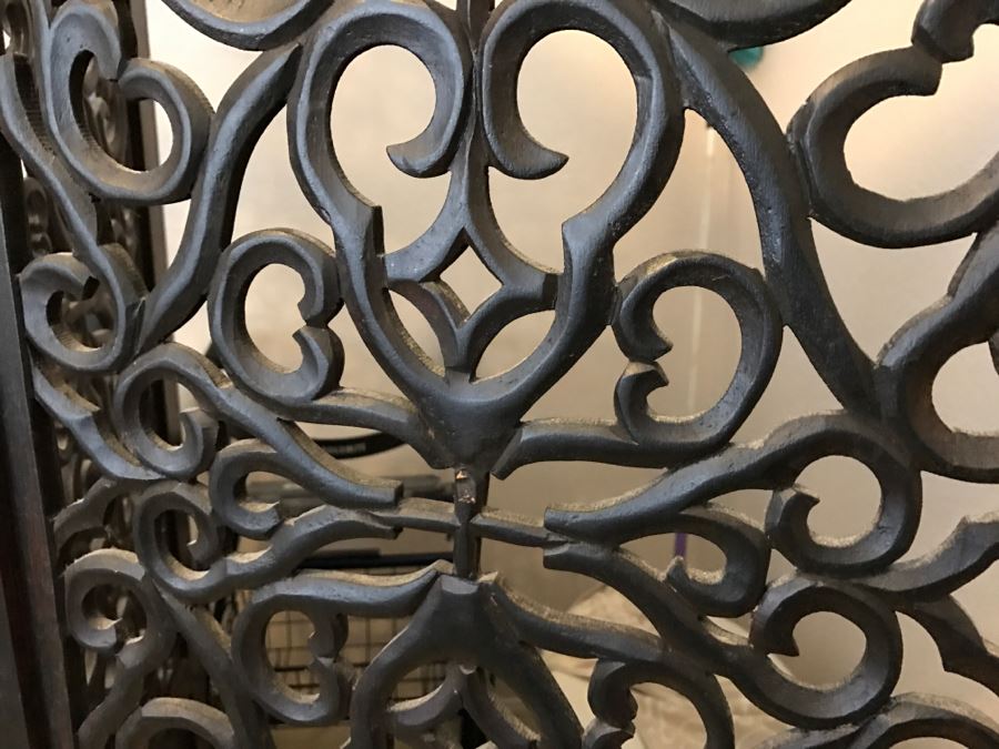 Stunning Ornate Carved Ironwood 3-Panel Space Room Divider Screen [Photo 7]