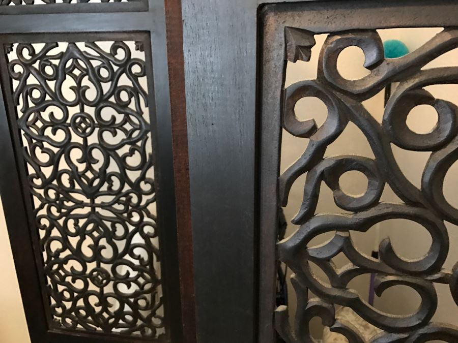 Stunning Ornate Carved Ironwood 3-Panel Space Room Divider Screen [Photo 9]