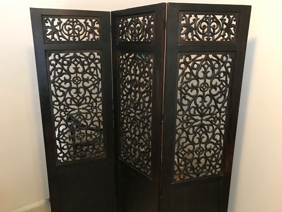 Stunning Ornate Carved Ironwood 3-Panel Space Room Divider Screen