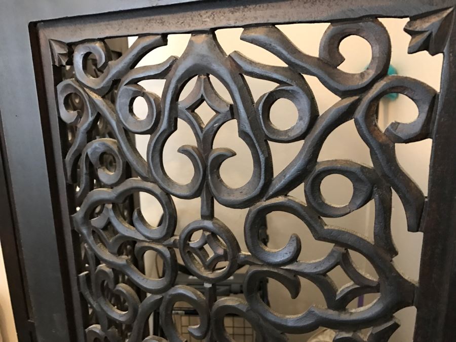 Stunning Ornate Carved Ironwood 3-Panel Space Room Divider Screen [Photo 6]