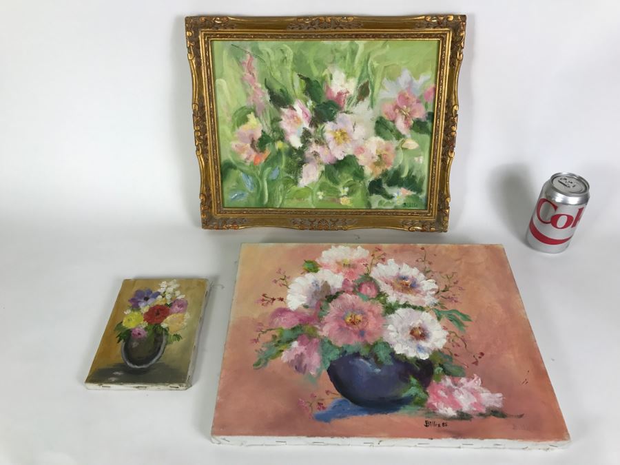 Collection Of Original Floral Oil Paintings With Gold Frame