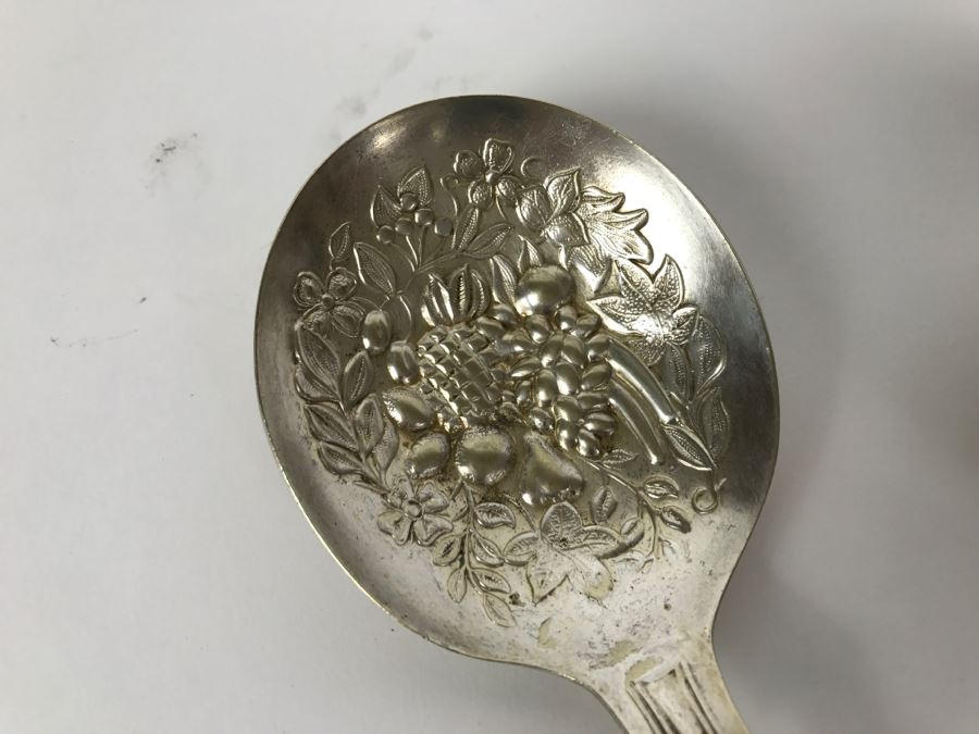 Pair Of Ornate Sheffield England Serving Spoons Plus F B Rogers Spoon [Photo 8]