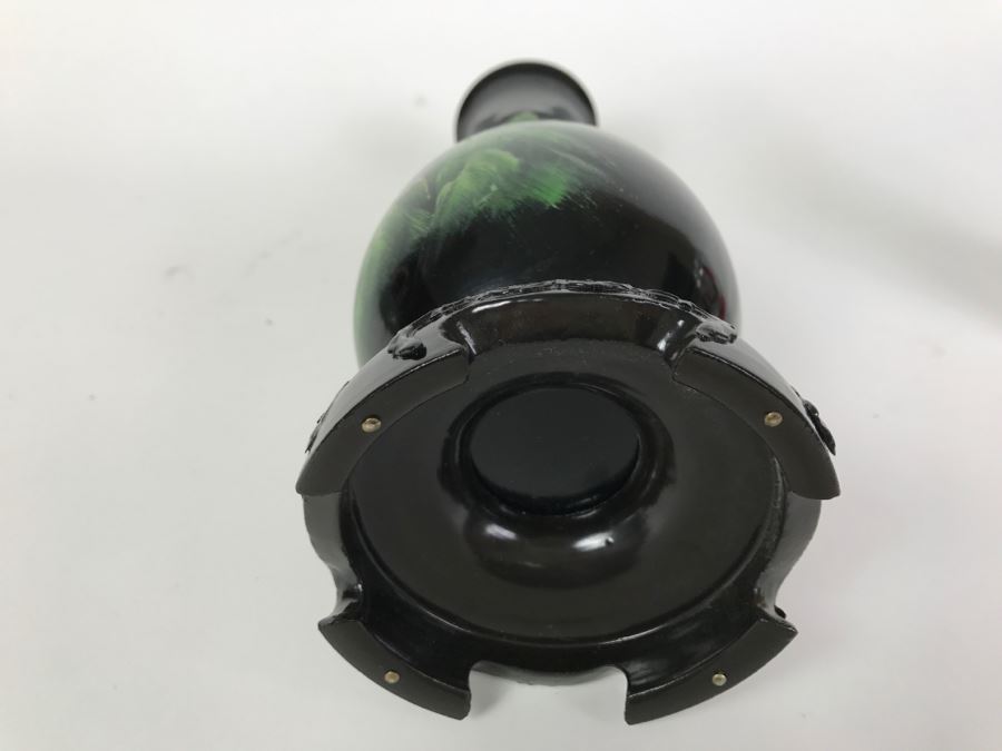 Vintage Chinese Black Lacquer Hand Painted Vase [Photo 13]