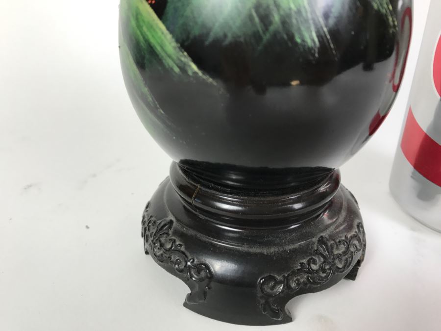 Vintage Chinese Black Lacquer Hand Painted Vase [Photo 2]