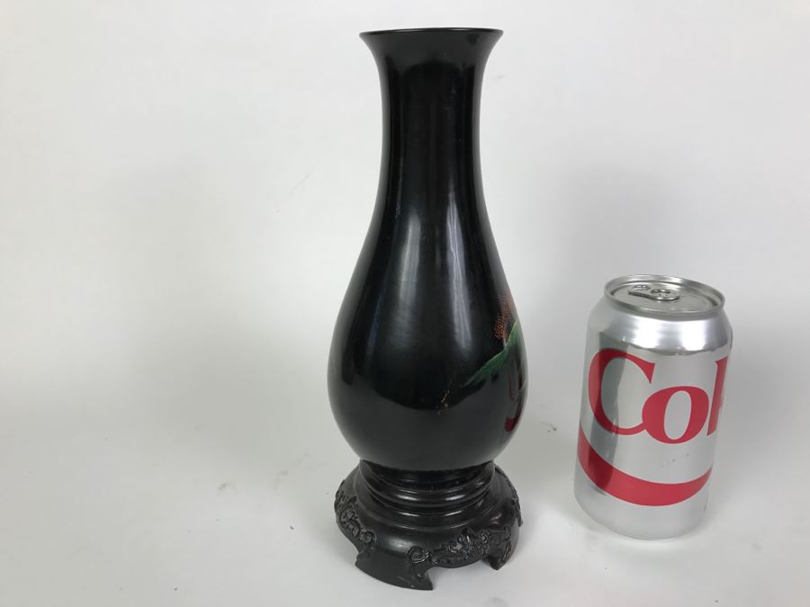 Vintage Chinese Black Lacquer Hand Painted Vase [Photo 10]