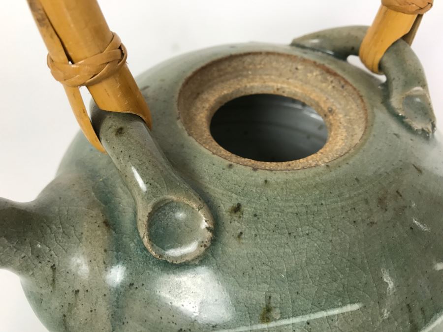Vintage Klausner Signed Stoneware Pottery Teapot With Wooden Handle [Photo 5]