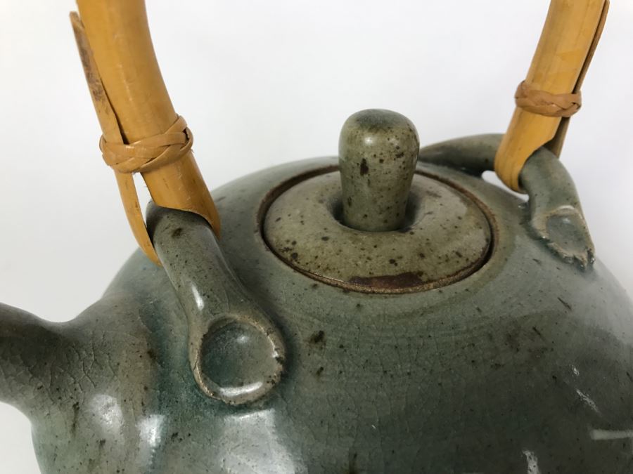 Vintage Klausner Signed Stoneware Pottery Teapot With Wooden Handle [Photo 4]