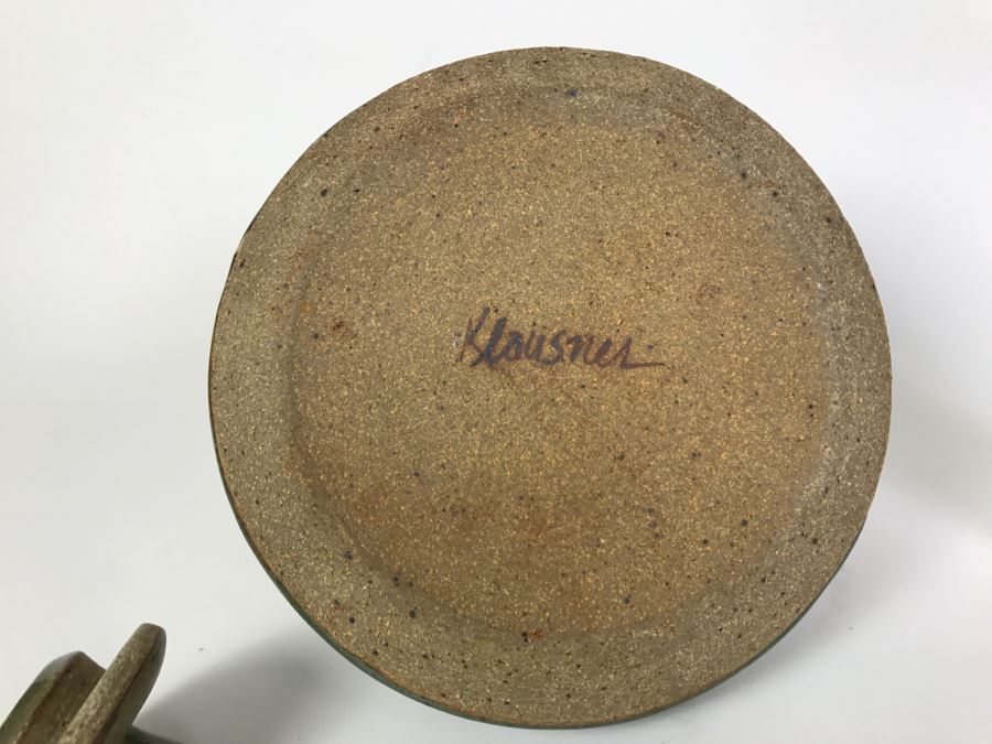 Vintage Klausner Signed Stoneware Pottery Teapot With Wooden Handle [Photo 8]