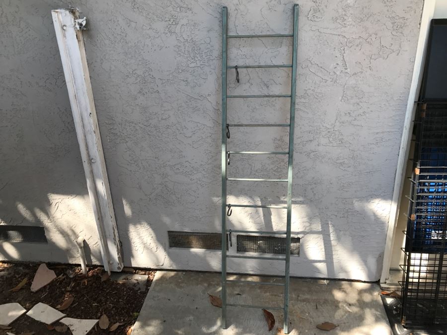 Wooden Painted Ladder With Hooks Useful For Hanging Hats, Scarfs, Etc.