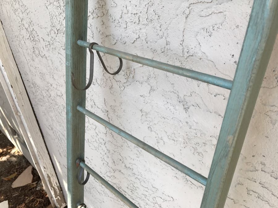 Wooden Painted Ladder With Hooks Useful For Hanging Hats, Scarfs, Etc. [Photo 3]