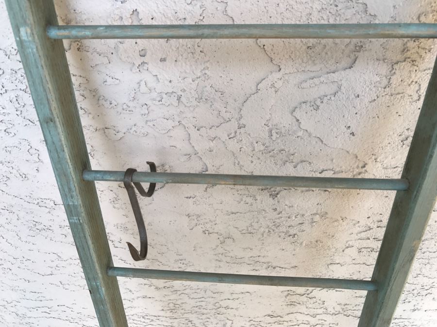 Wooden Painted Ladder With Hooks Useful For Hanging Hats, Scarfs, Etc. [Photo 2]
