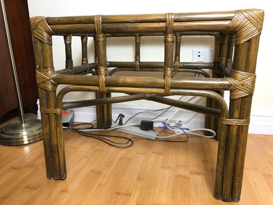 Vintage Rattan Glass Top Side Table [Photo 3]