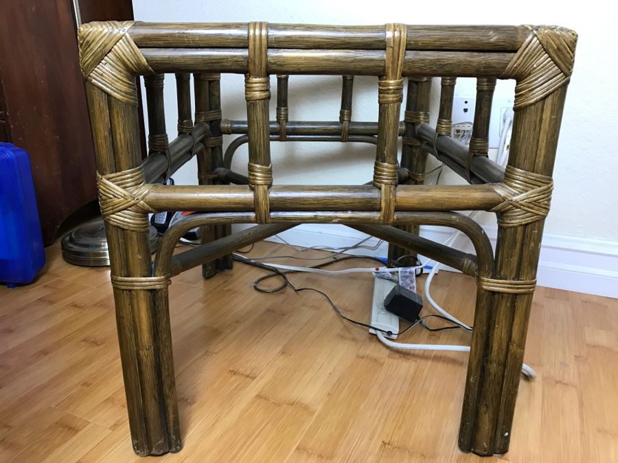 Vintage Rattan Glass Top Side Table [Photo 4]