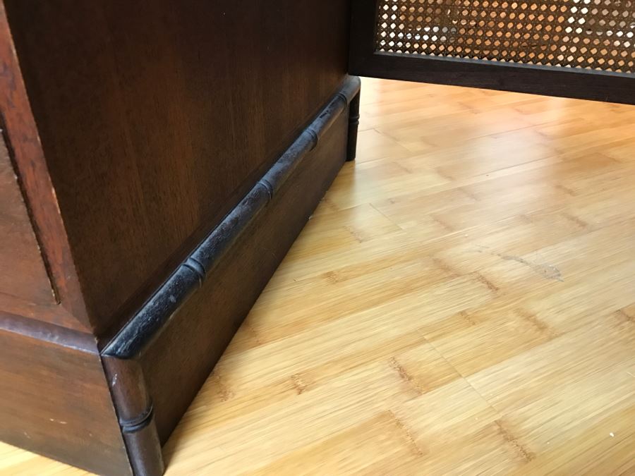 Cool Mid-Century Chinoiserie Wooden Executive Desk With Cane Back By Ricardo Lynn & Co [Photo 18]