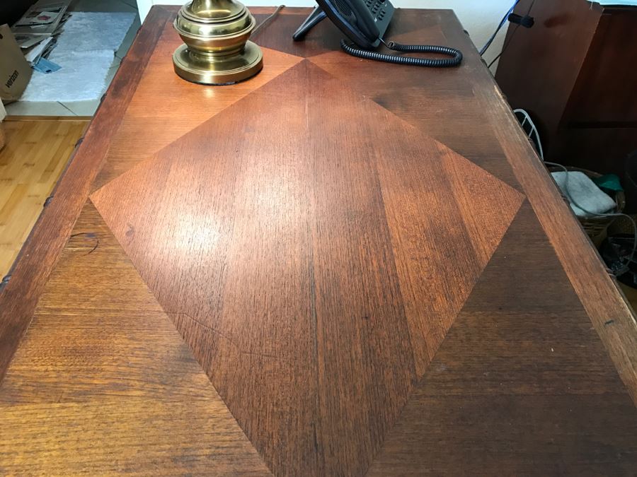 Cool Mid-Century Chinoiserie Wooden Executive Desk With Cane Back By Ricardo Lynn & Co [Photo 4]