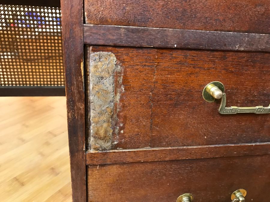 Cool Mid-Century Chinoiserie Wooden Executive Desk With Cane Back By Ricardo Lynn & Co [Photo 13]